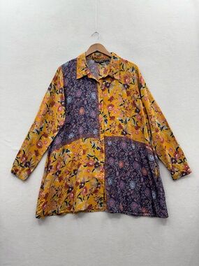 Tolani Collection Women’s XL Patchwork Mixed Print Pockets Button Up Top